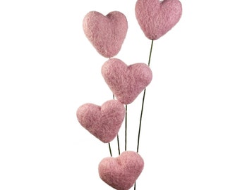 Baby Pink Felt Heart Stems | Felt Flower Bouquet | Wool Felt Ball & Heart Flowers | Cute Table Decor
