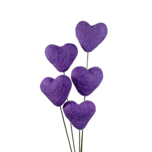 Purple Felt Heart Stems | Spring Vase Flower Filler Centerpiece | Colorful Wedding Décor | Baby Shower | Mother&#39;s Day | Love Heart