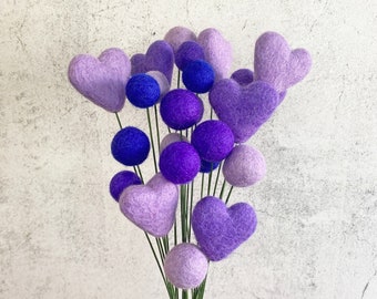 Passion for Purple Felt Flower Bouquet | Wool Felt Ball & Heart Flowers | Heart Décor | Handmade Centerpiece