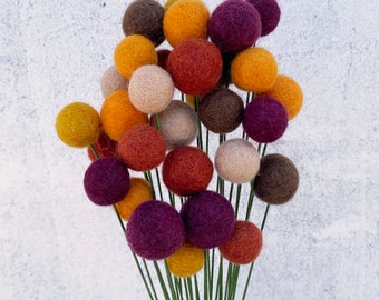 Warm Earth Felt Flower Bouquet | Wool Felt Ball Flowers | Spring Table Decor | Vase Filler