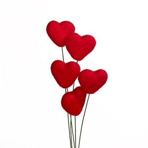 Red Felt Heart Stems | Spring Vase Flower Filler Centerpiece | Colorful Wedding Décor | Baby Shower | Mother&#39;s Day | Love Heart