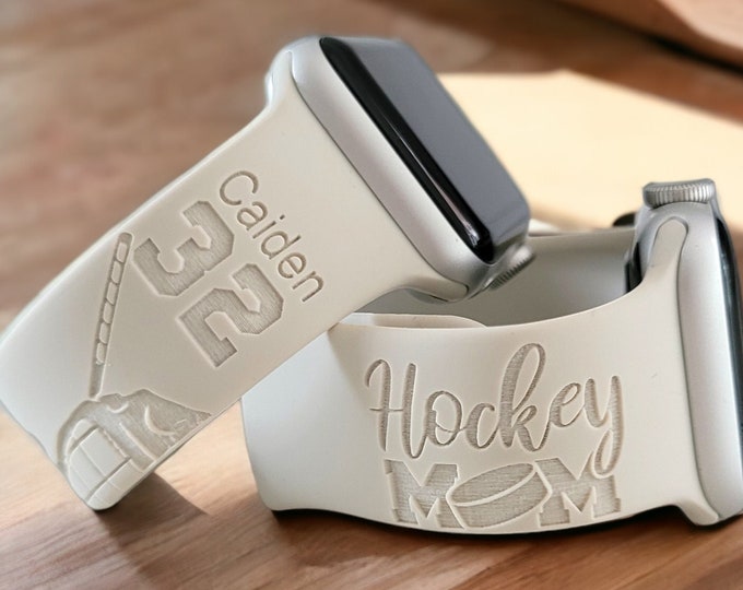 Personalized Watch Band for Apple, Fitbit, Samsung HOCKEY MOM Engraved Silicone Sports Band