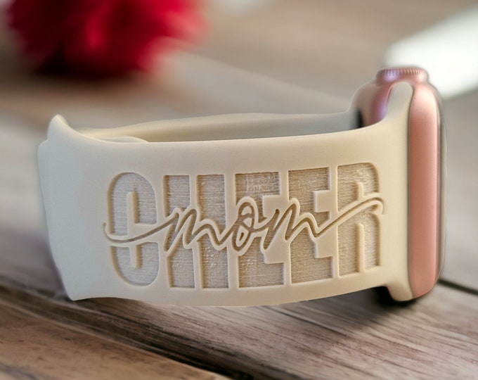 Personalized Watch Band for Apple, Fitbit, Samsung CHEER MOM Engraved Silicone Sports Band