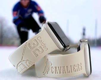Personalized Apple Compatible Watch Band: Custom Engraved Silicone Strap, HOCKEY, JERSEY