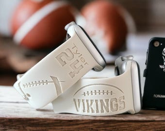 Personalized Apple Compatible Watch Band: Custom Engraved Silicone Strap, FOOTBALL, JERSEY