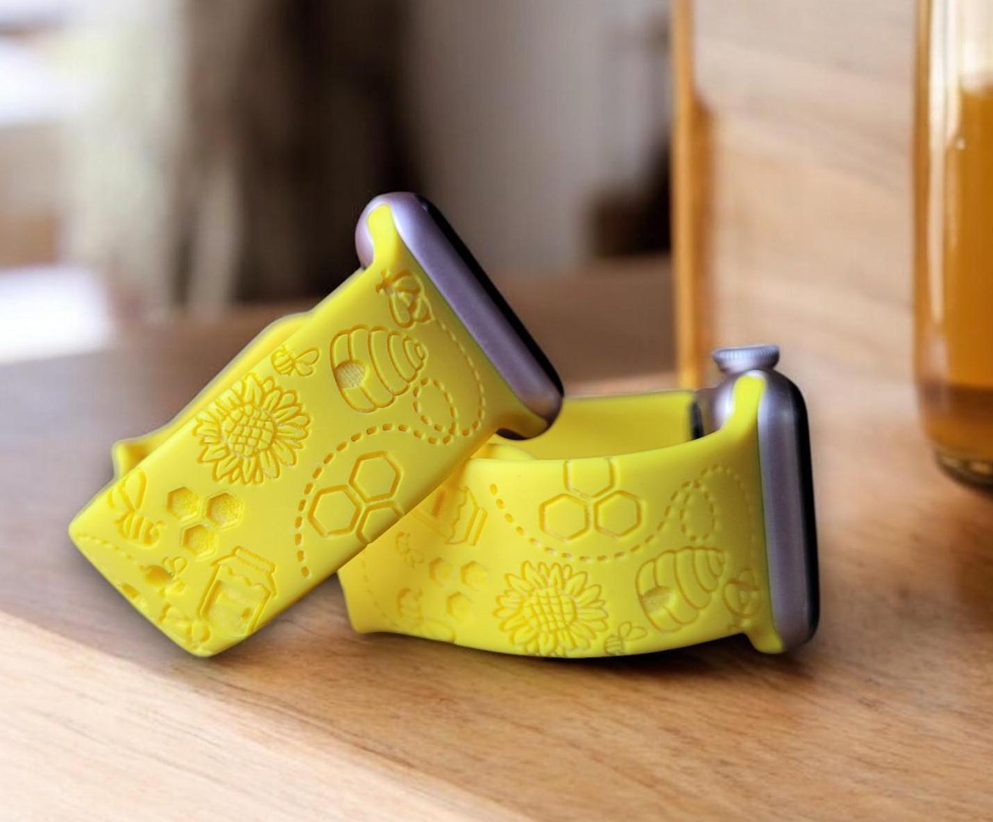 ワンピなど最旬ア！ HONEY BEE, BEE Hive, Honeycomb, Silicone Watch Band, Laser 小物
