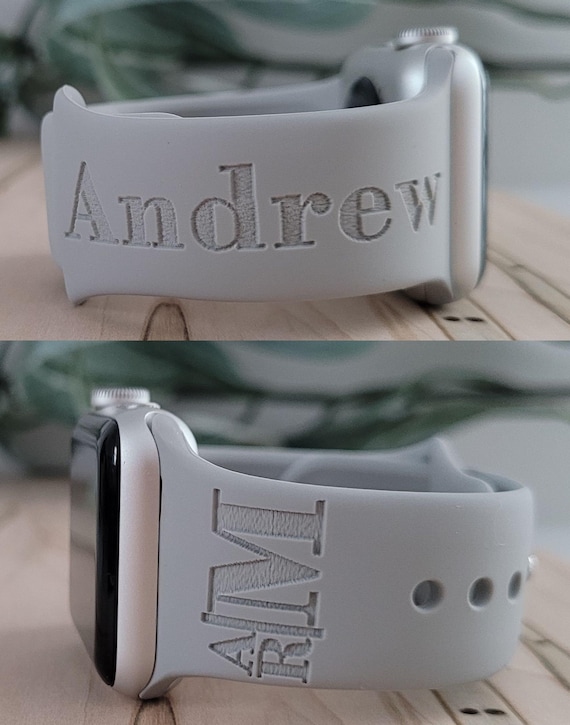 NAME, MONOGRAM, Silicone Watch Band, Laser Engraved, Apple Watch, 20mm,  Amazfit, Garmin, Gizmo, Samsung Compatible