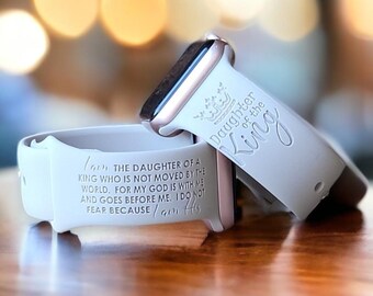 Pulseira personalizada compatível com Apple Watch: Pulseira de silicone gravada sob medida, FILHA do REI