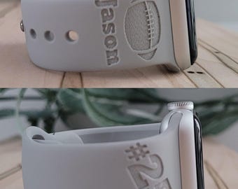 Personalized Apple Compatible Watch Band: Custom Engraved Silicone Strap, FOOTBALL