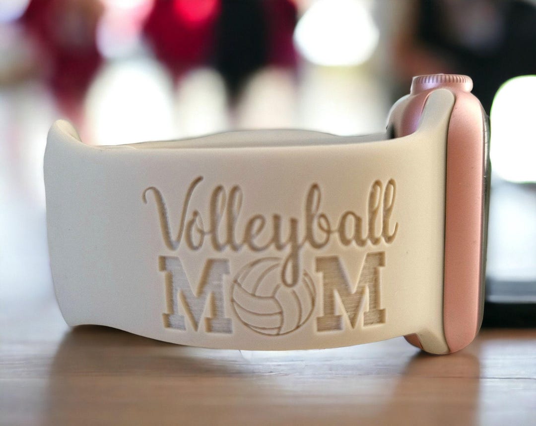 VOLLEYBALL MOM, Silicone Watch Band, Laser Engraved, Apple Watch