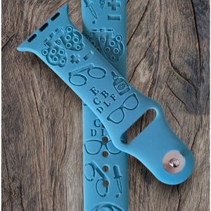 Personalized Apple Compatible Watch Band: Custom Engraved Silicone Strap, OPTOMETRY, EYE Doctor, Glasses
