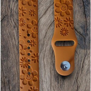 Personalized Apple Compatible Watch Band: Custom Engraved Silicone Strap, DAISY, Smile Face, Retro Hippie image 2