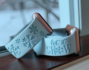 Gepersonaliseerde Apple-compatibele horlogeband: op maat gegraveerde siliconen band, LET IT SNOW