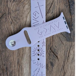 GOD Is GREATER Than Highs/Lows, Silicone Watch Band, Laser Engrave, Apple Watch, 20mm, Amazfit, Garmin, Gizmo, Samsung Compatible