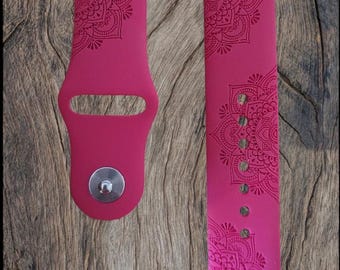 Personalized Apple Compatible Watch Band: Custom Engraved Silicone Strap, HENNA DESIGN