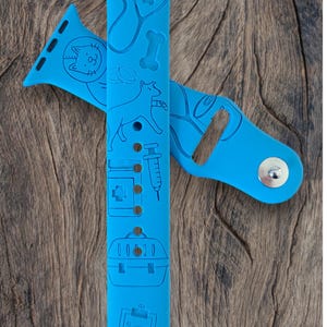 Personalized Apple Compatible Watch Band: Custom Engraved Silicone Strap, VETERINARIAN, Vet Tech