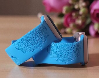 Personalized Apple Compatible Watch Band: Custom Engraved Silicone Strap, HENNA DESIGN