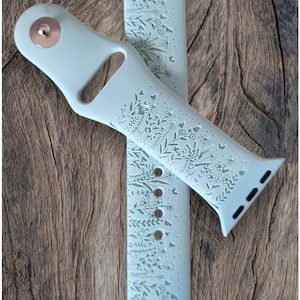 Personalized Apple or Samsung Watch Band: Custom Engraved Silicone Strap, WILDFLOWERS