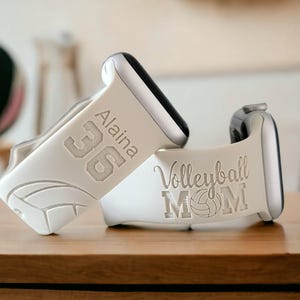 VOLLEYBALL MOM, Silicone Watch Band, Laser Engraved, Apple Watch, 20mm, Amazfit, Garmin, Gizmo, Samsung Compatible