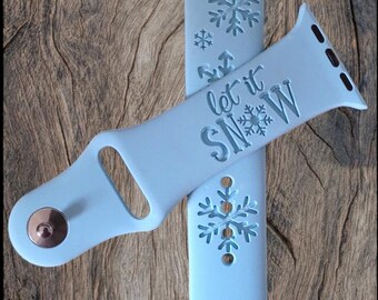 Gepersonaliseerde Apple-compatibele horlogeband: op maat gegraveerde siliconen band, LET IT SNOW