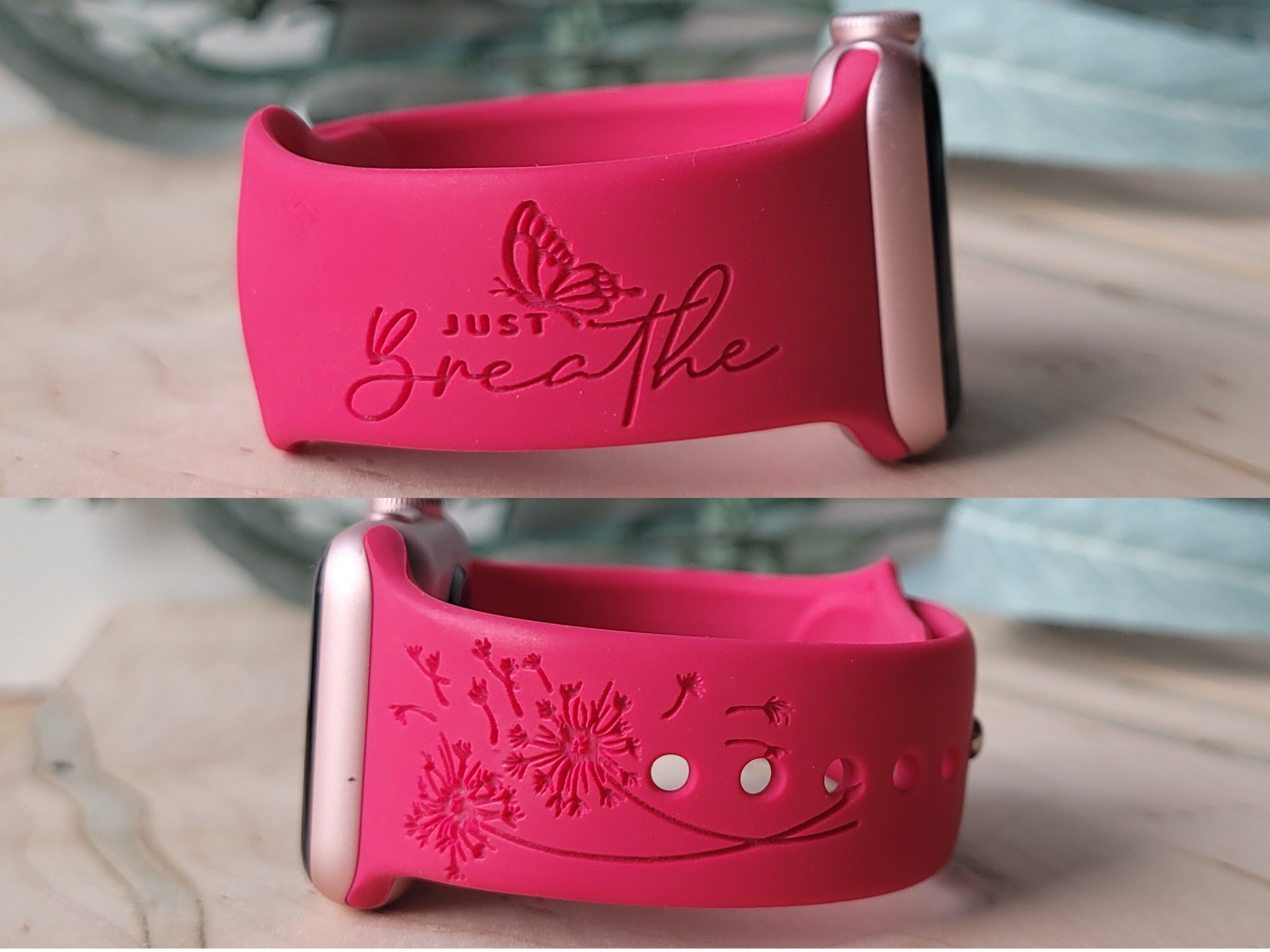 Engraved Watch Band JUST BREATHE compatible with Apple, Fitbit, Samsung