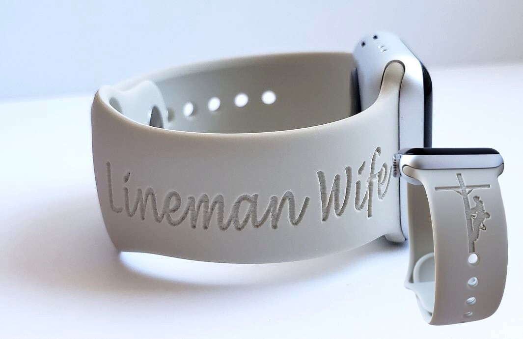 Engraved Apple Watch Band Personalized silicone LINEMAN WIFE