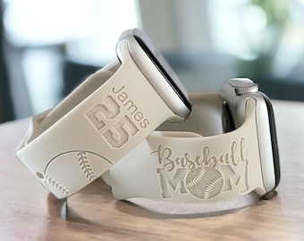 Personalisiertes Apple Kompatibles Armband: Personalisiertes Silikonarmband mit persönlicher Gravur, BASEBALL MOM
