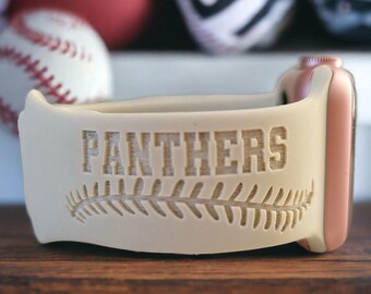 Personalized Apple Compatible Watch Band: Custom Engraved Silicone Strap, BASEBALL, SOFTBALL