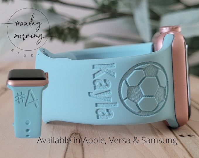 SOCCER engraved silicone watch band compatible with Apple, Fitbit, Samsung