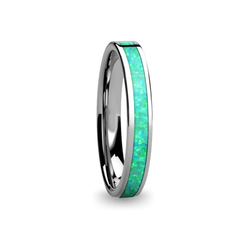 Deep Midnight Blue Opal Inlay Pink Flake Tungsten Wedding 4mm Ring Customise and choose from over 75 Opal Colours 3.2mm 4mm