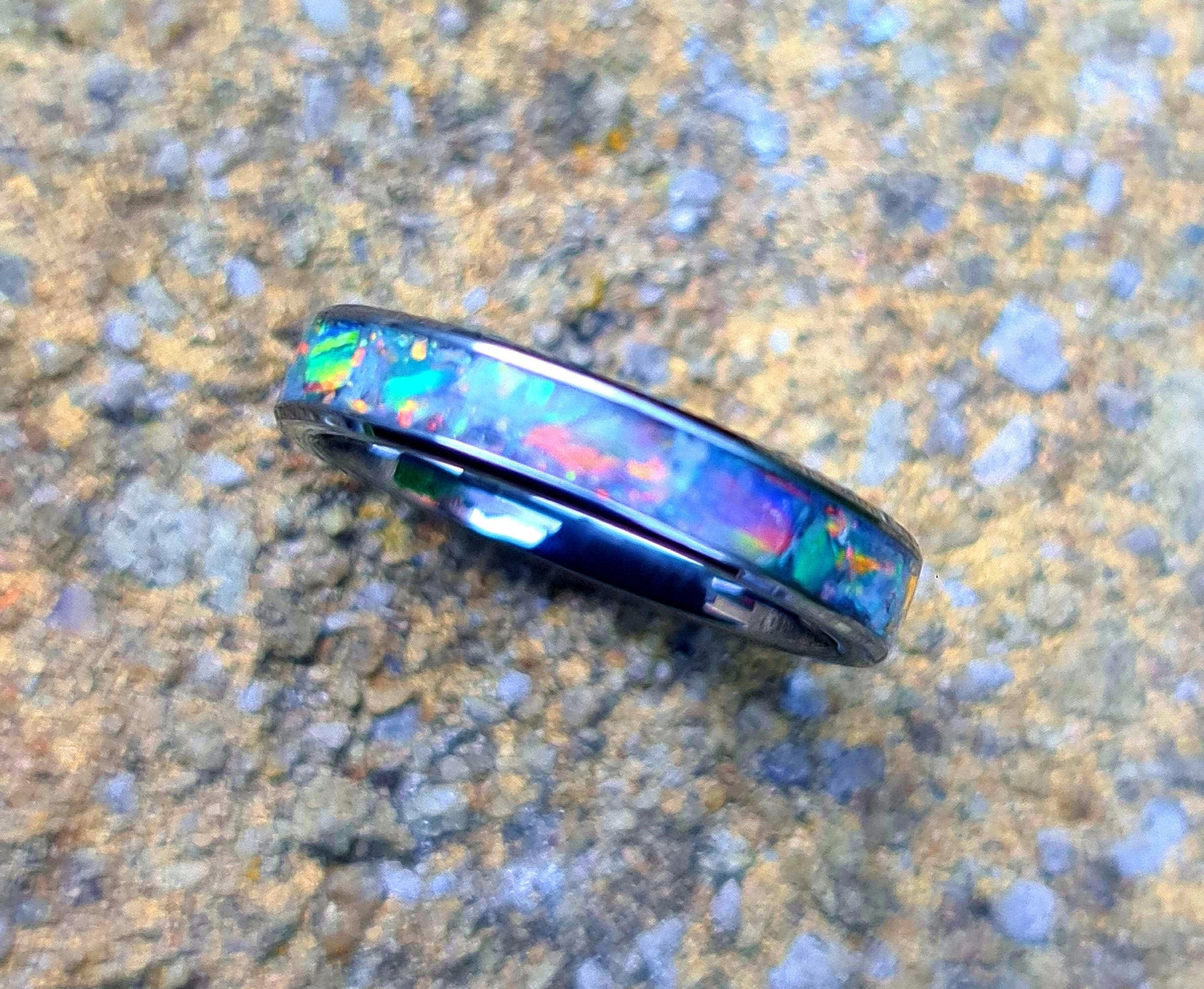Fire and Ice Opal Flake Inlay Tungsten Wedding Ring for Women Etsy