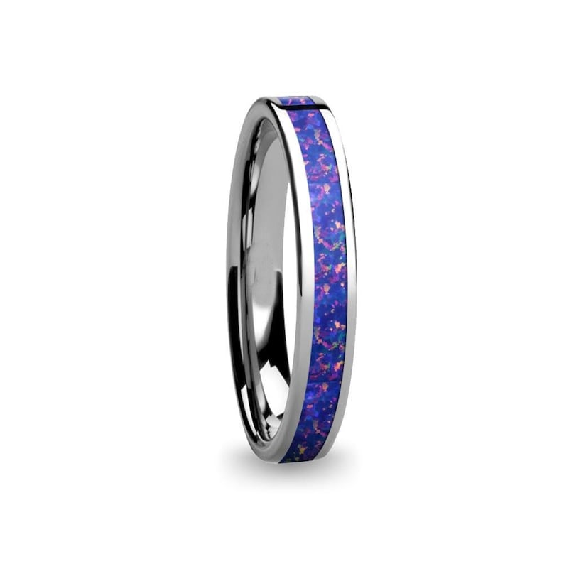 Deep Midnight Blue Opal Inlay Pink Flake Tungsten Wedding 4mm Ring Customise and choose from over 75 Opal Colours 3.2mm 4mm
