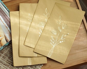 Floral Canary Yellow Disposable Napkins, Yellow Paper Napkins with Gold Foil, Christmas Paper Napkins, Dinner Napkins |set of 16|