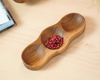 Teak Wood Triple Divided Mini Bowl