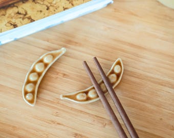 Handmade Ceramic Chopstick Rest, Mustard Ceramic Chopstick Rest, Peapod Design