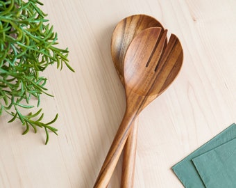 Handmade Golden Teak Salad Server Set,Handmade Wooden Salad Servers, Wood Serving Utensil, Wood Kitchen Utensil, Wedding Gifts, Home Gift