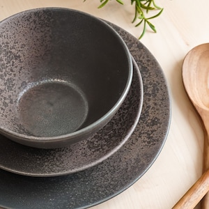 Stoneware Dinnerware Set, Black-Brown Collection, Black Dinnerware Set, Ceramic Plate, Stoneware Plates, Ramen Bowl, Christmas Dinnerware