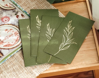 Botanical Leaf Green Disposable Napkins, Green Paper Napkins with Gold Foil, Christmas Paper Napkins, Dinner Paper Napkins |set of 16|