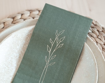 Olive Green Gold Foil Napkin Paper, Disposable napkins, Wedding Paper Napkins, Minimalist disposable napkins(Pack of 16)
