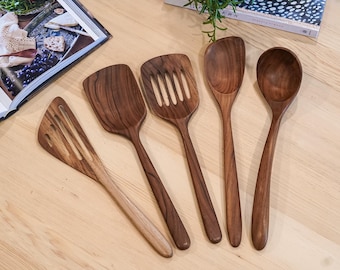 Teak Essential Cooking Utensils Set of 5, Teak Wood Kitchen Utensils Set of 5