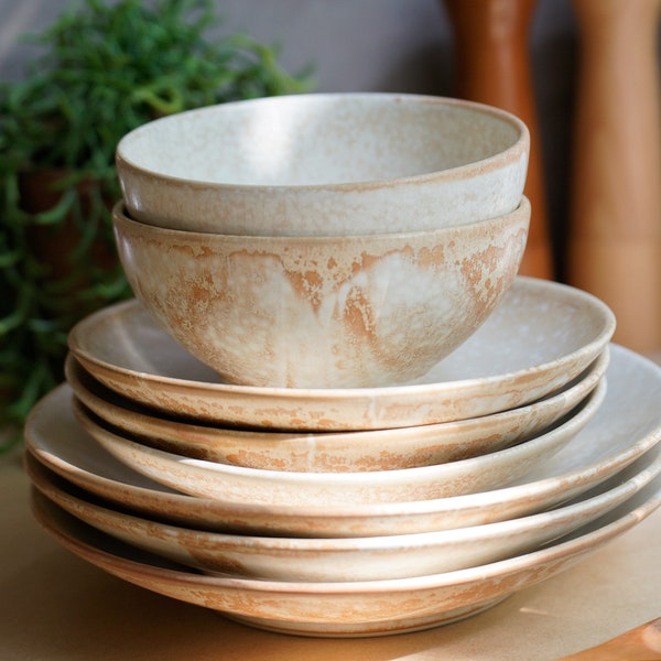 Handmade Stoneware Dinnerware Set, Moonlight Collection, White Ceramic Dinnerware Set, Pottery Plate,Pottery Bowl, Dinnerware Set,Home Gifts
