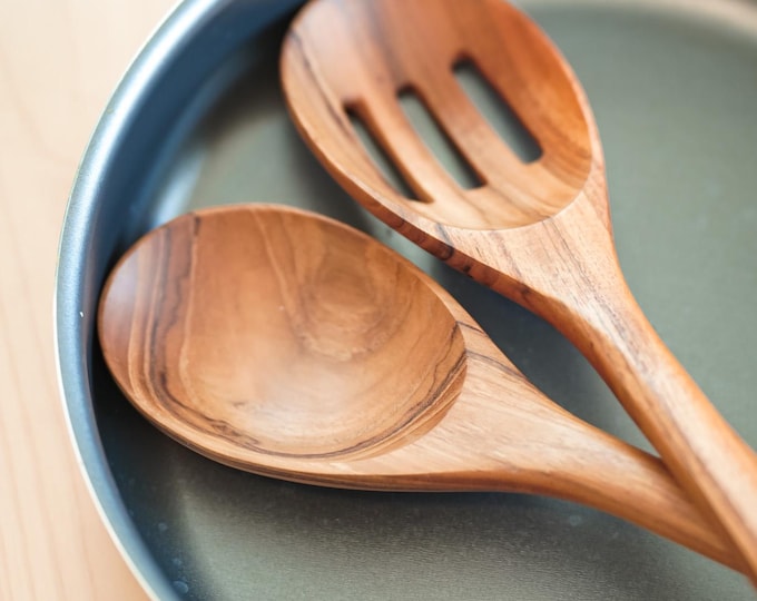 Wooden Spoon Cooking Utensil and Slotted Spoon Utensil