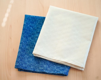 Handwoven Texture Blue Weave Kitchen Towels set of 2, Handwoven Kitchen Towel, Cotton Tea Towel, Kitchen Towels with Holder, Dish Towels