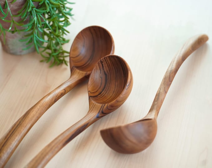 Wooden Teak Ladle, Wooden Ladle Cooking Utensil, Wood Ladle Carving