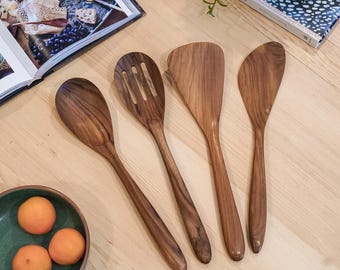 Teak Essential Cooking Utensils Set of 4, Teak Wood Kitchen Utensils Set of 4