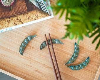 Handmade Ceramic Chopstick Rest, Teal Ceramic Chopstick Rest, Peapod Design