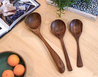 Teak Wood Ladle Set of 3, Serving Ladle Set of 3, Wood Soup Ladle Set