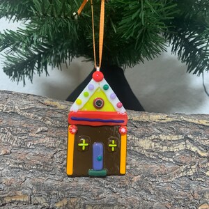 Fused Glass Gingerbread House Ornament