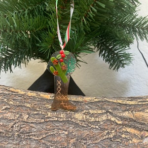 Fused Glass Southwest Boot Ornament