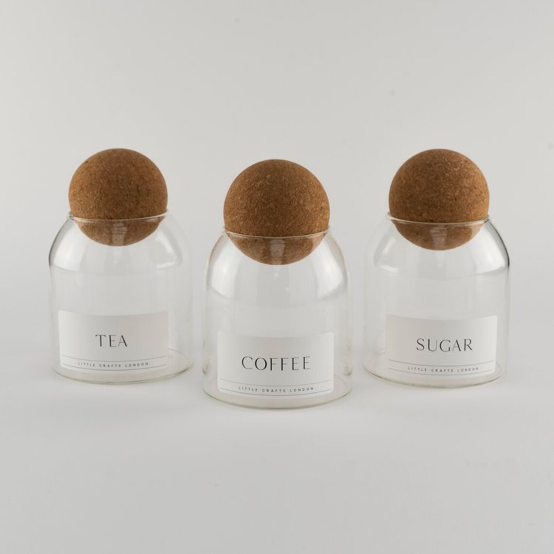 Set of 3 Cork Ball Glass Jars 500 ML Tea Coffee Sugar Pantry Etsy